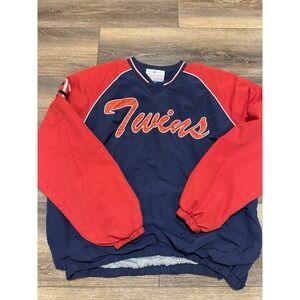 Y2K MLB Minnesota Twins‎ XL Windbreaker Pullover Jacket Embroider Patch Blue Red